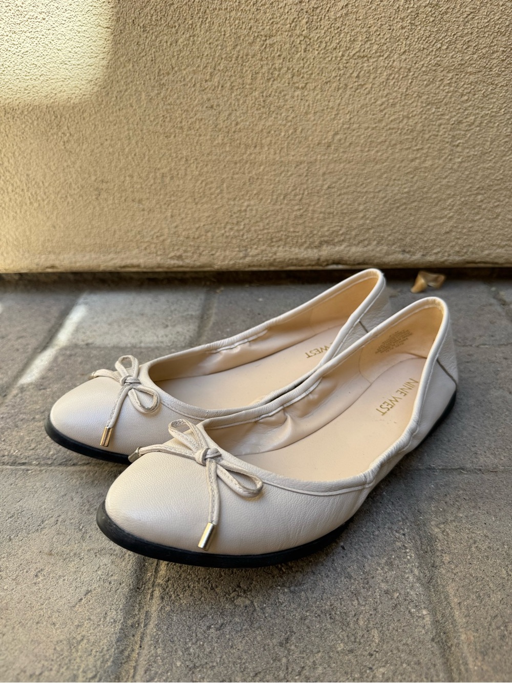 Nine West Cream Ballet Flats with Bow Accent